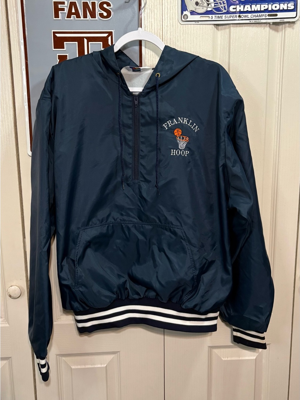 Vintage Blue Franklin Sports Hooded Windbreaker